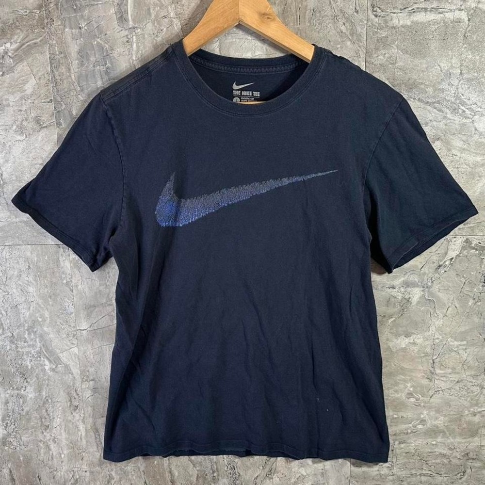 Nike black cotton tee with blue swoosh. Size L  Men's#swoosh #athleisure